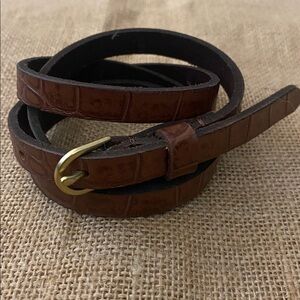 J Crew Factory AP933 Croc Embossed Leather Skinny Belt in Cognac XS/S